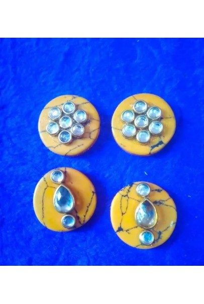 15mm Quartz Round Kundan Beads - Set of 4 - Gemstone and Kundan Embellishments
